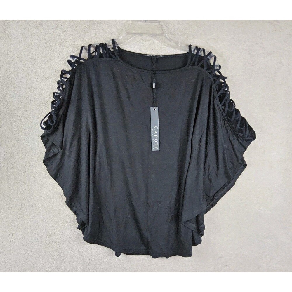 Capote Collection Women's Open Cross Shoulder Shrug Top Black Size XS